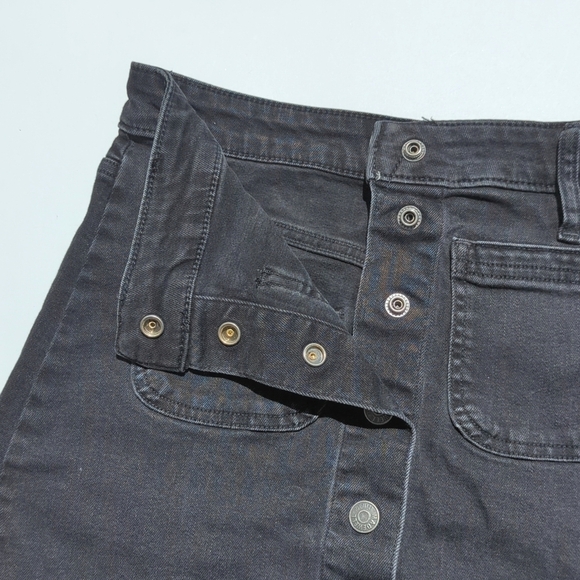 Madewell High Waisted Black Wash Button Front A-Line Denim Jean Mini Skirt 25 - Picture 3 of 11